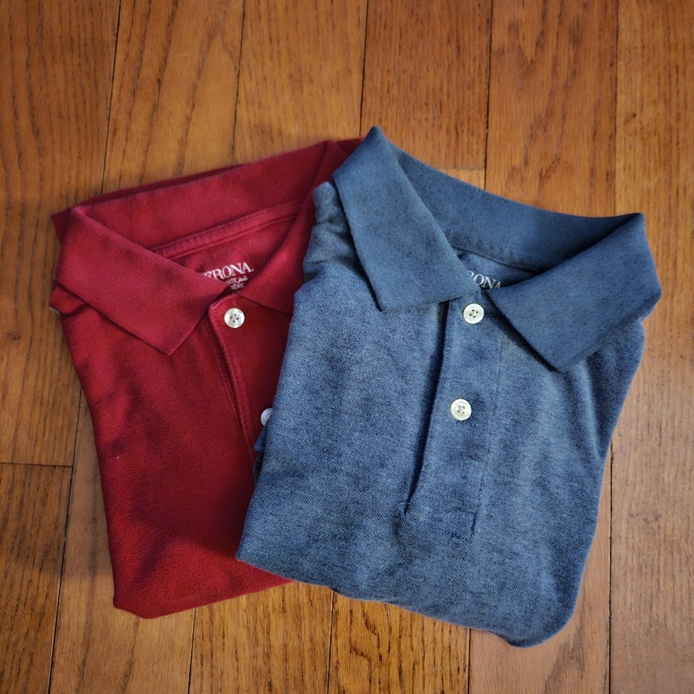 Two Merona Men's Polo Shirts - Red and Blue Sz Med